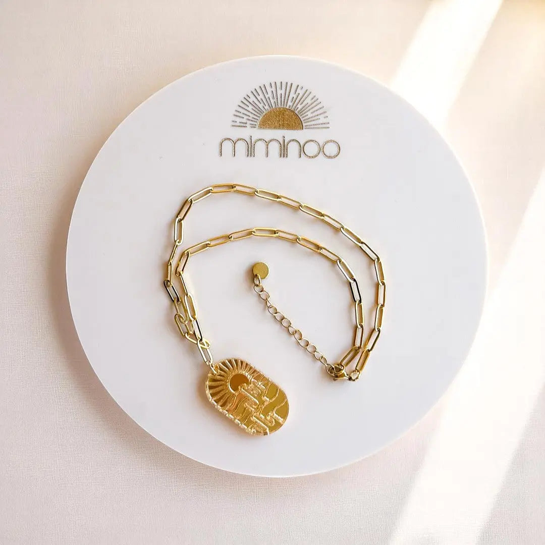 Desert Mirror Acrylic Pendant 18K Gold Plated Necklace Miminoo Jewelry