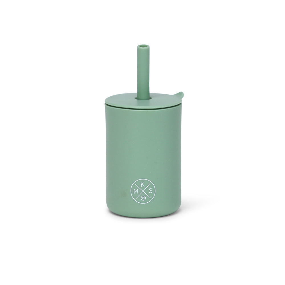 Mini & Maxi Silicone drinking cup with straw Toddler kids MKS Miminoo small and large for kids and adults sizes sage green