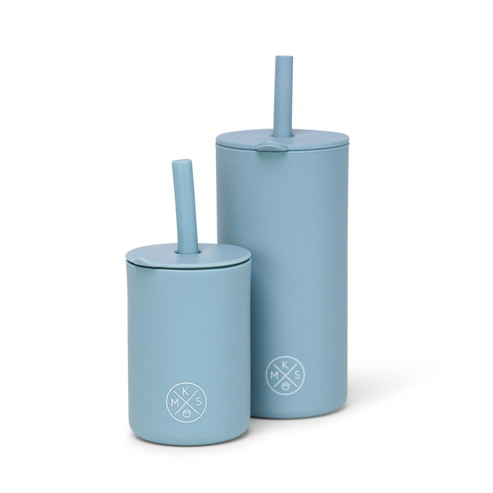 Mini & Maxi Silicone Straw Cups Denim Blue
