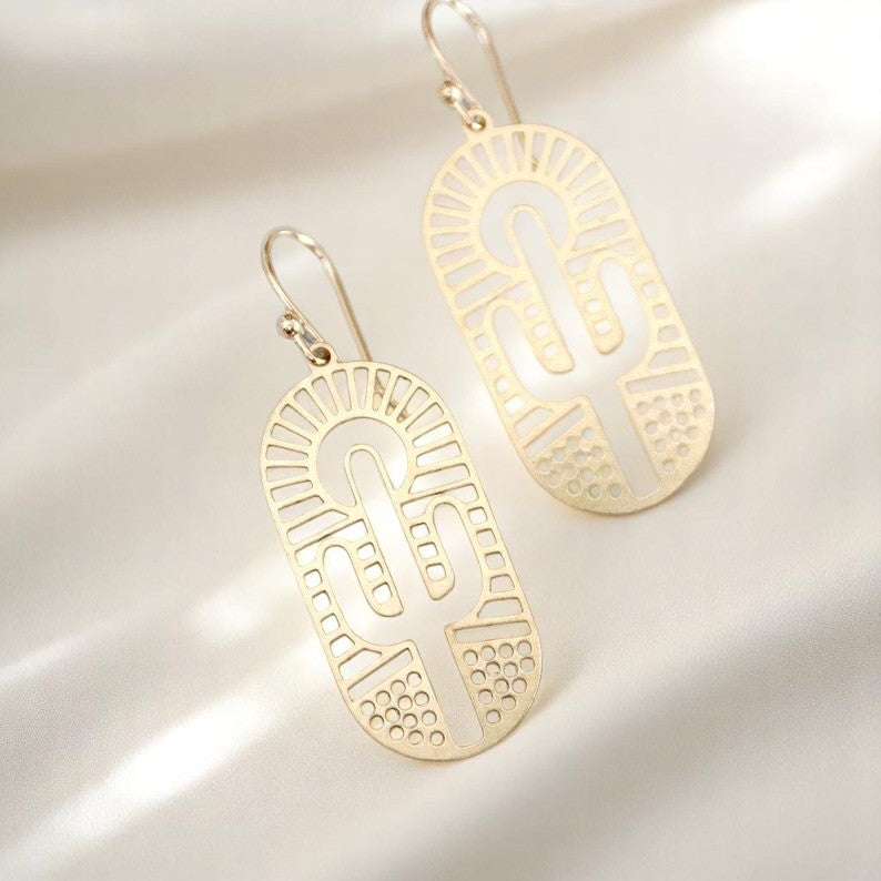 Cactus Landscape Laser-Cut Blue Earrings