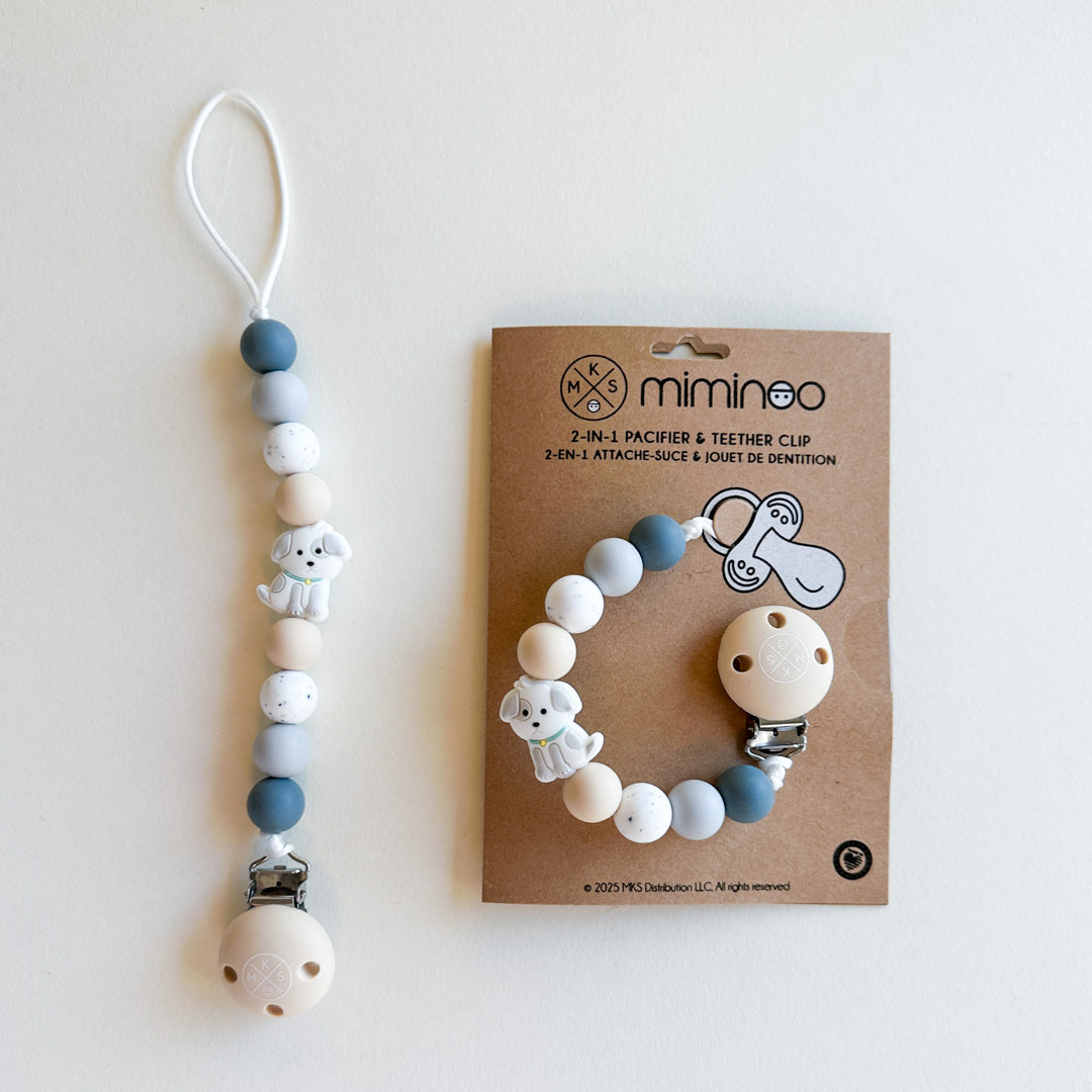 Pacifier clip & Teether Holder Puppy White