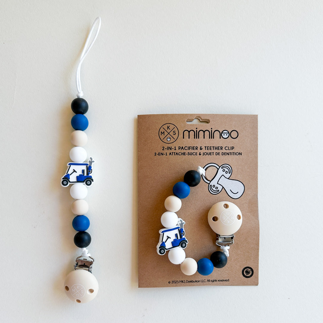 Pacifier clip & Teether Holder Golf Car Blue