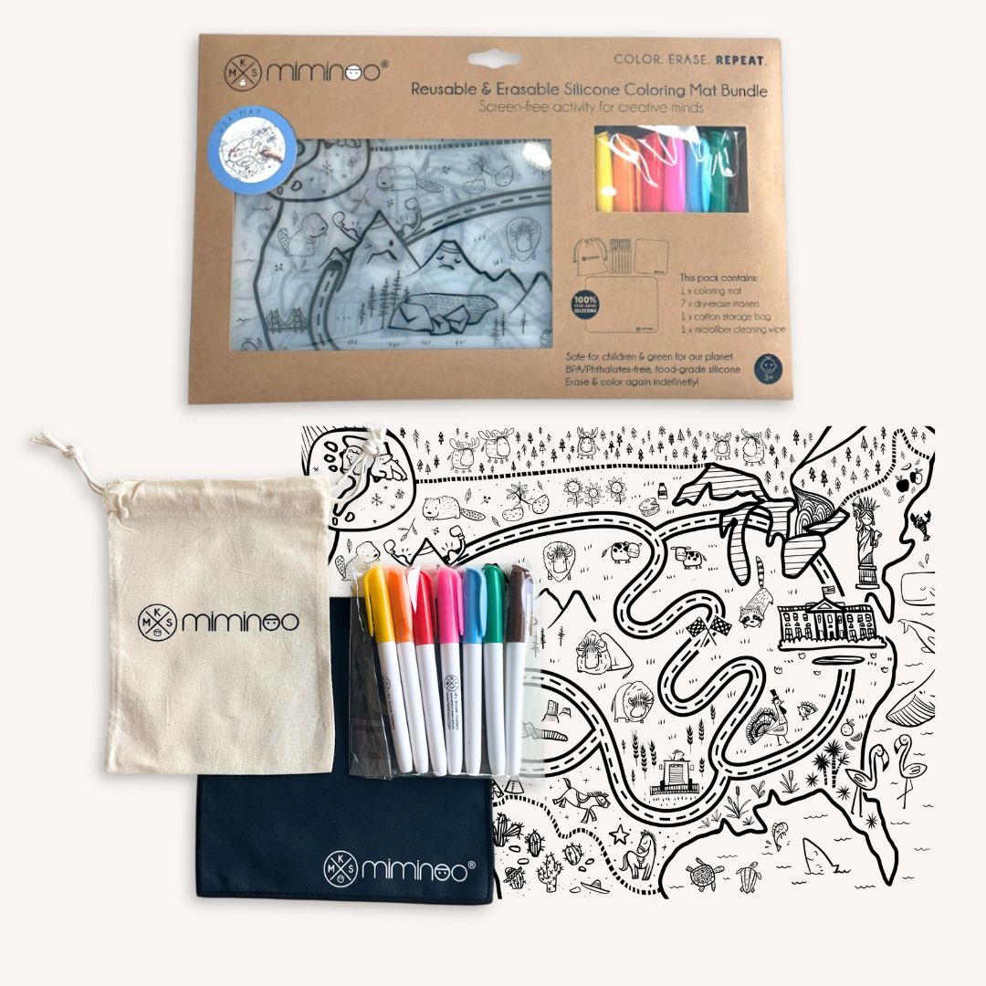 Silicone Reusable Coloring Mat & Markers Set - USA Map