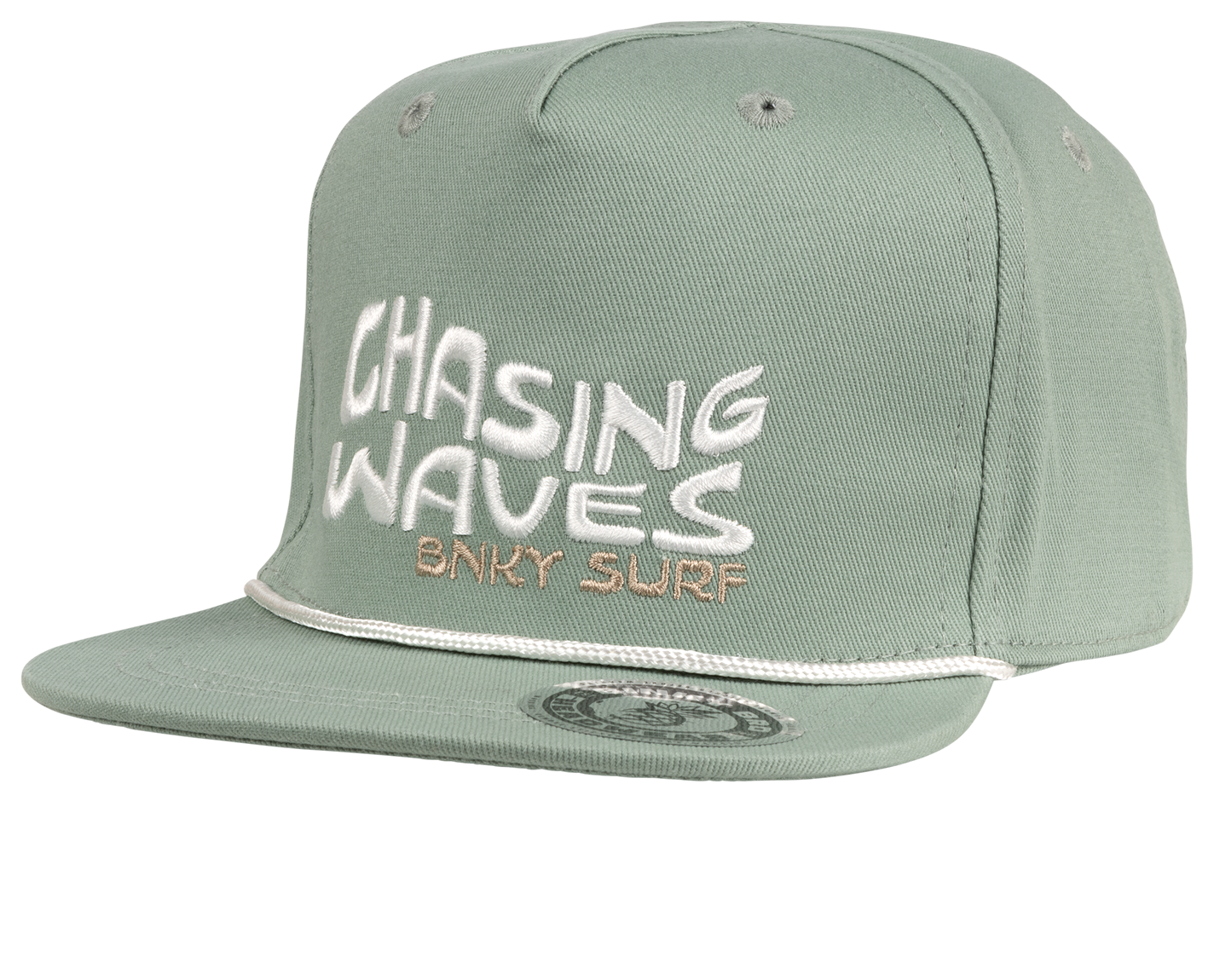 The Chasing Snapback Hat is the perfect accessory for surf and beach lovers of all ages. Featuring an all-teal/green design with an embroidered "Chasing Waves BNKY Surf" logo on the front, this stylish hat is made from 100% high-quality cotton for comfort and durability. Available in infant, toddler, youth, junior, and adult sizes, it’s a great fit for the whole family. Whether you’re hitting the beach or enjoying a casual day out, this snapback hat combines coastal vibes with everyday functionality. Perfec