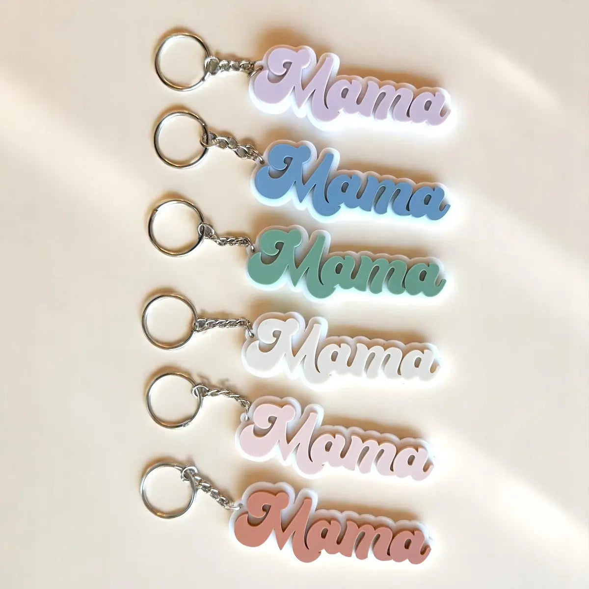 Handmade pastel acrylic mama keychain by MKS Miminoo, perfect gift for moms, mother's day gift, available nationwide and in stores.