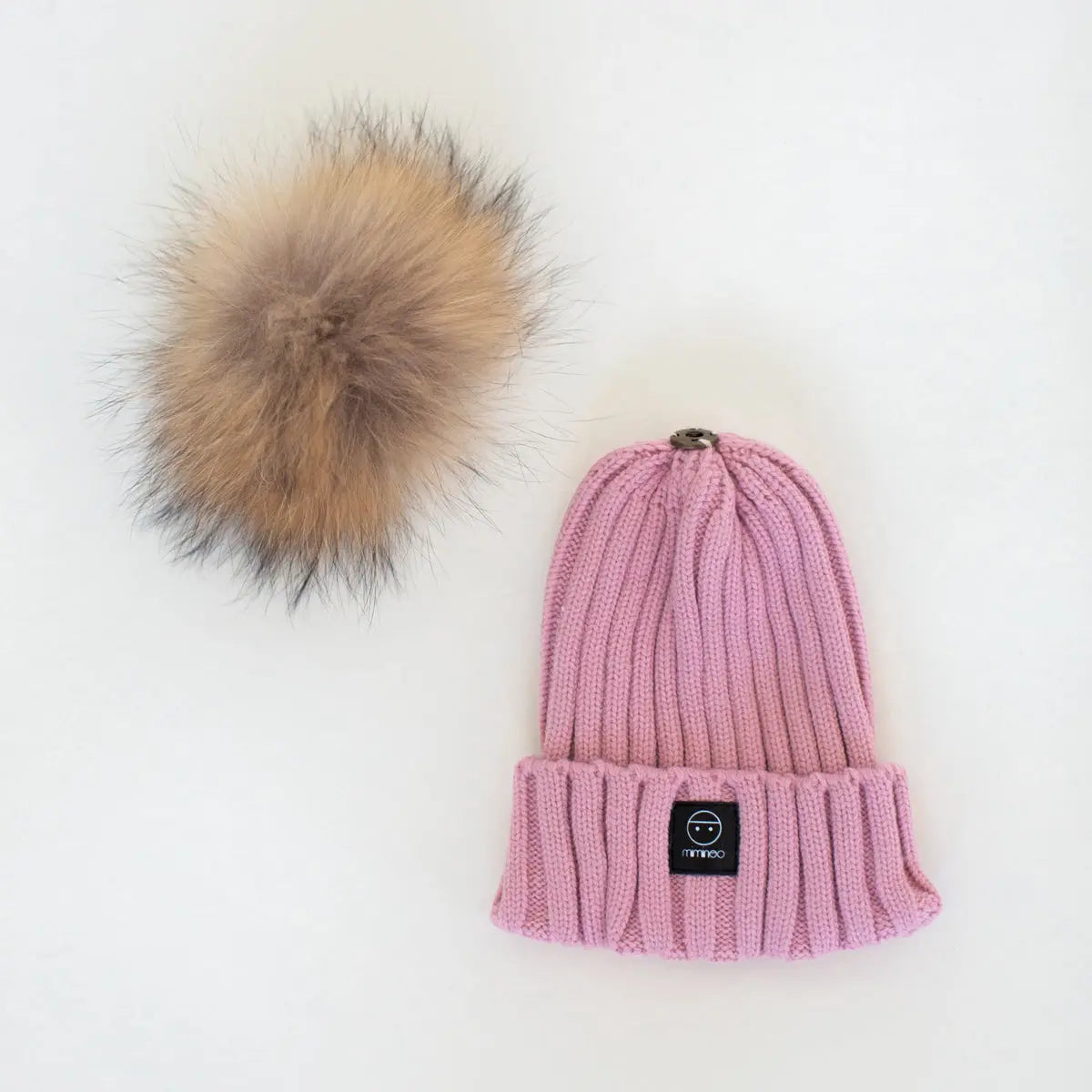 Angora Classic Line Single Snap On Pom Pom Hat Dusty Pink MKS MIMINOO