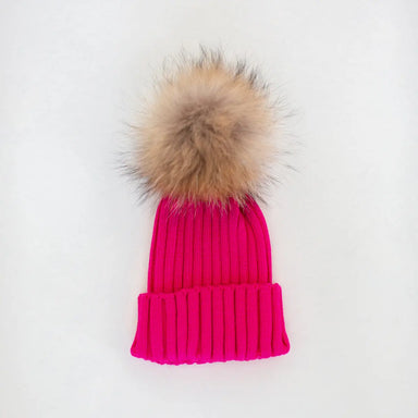 Angora Classic Line Single Snap On Pom Pom Hat Fuchsia Pink MKS MIMINOO