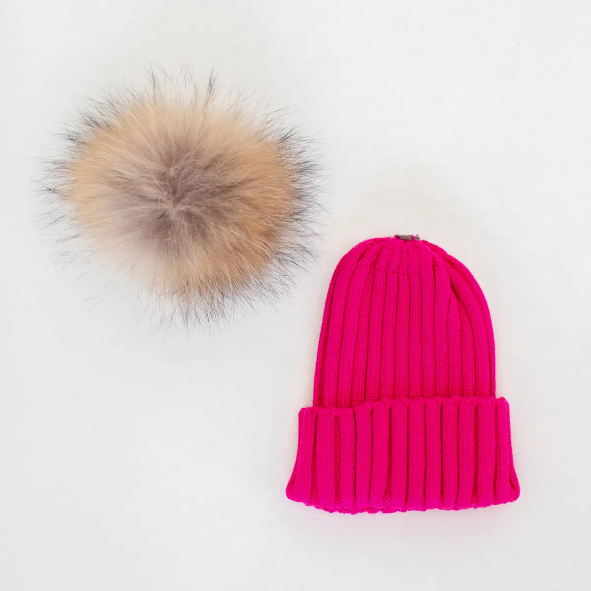 Angora Classic Line Single Snap On Pom Pom Hat Fuchsia Pink MKS MIMINOO