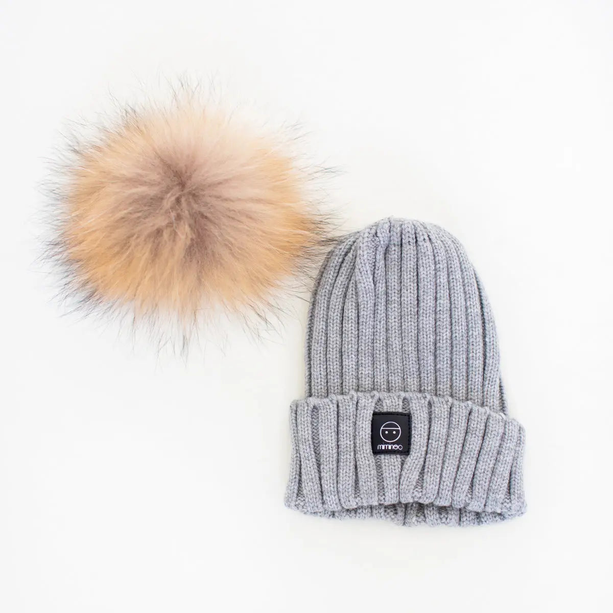 Angora Classic Line Single Snap On Pom Pom Hat Light Grey MKS MIMINOO