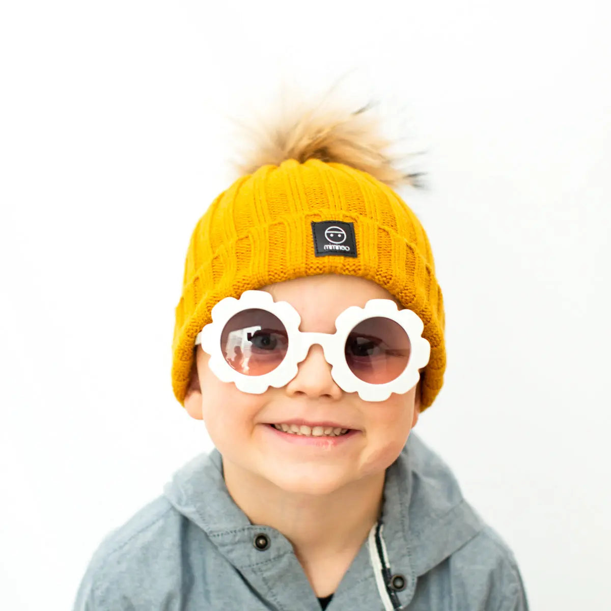 Angora Classic Line Single Snap On Pom Pom Hat Mustard MKS MIMINOO