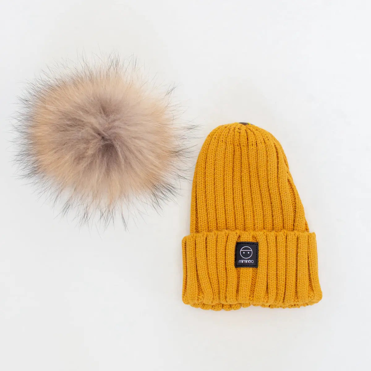 Angora Classic Line Single Snap On Pom Pom Hat Mustard MKS MIMINOO
