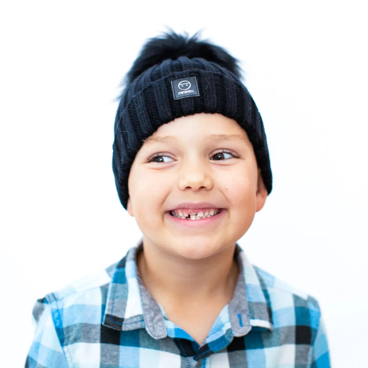 Angora Classic Line Single Snap On Pom Pom Hat Navy MKS MIMINOO