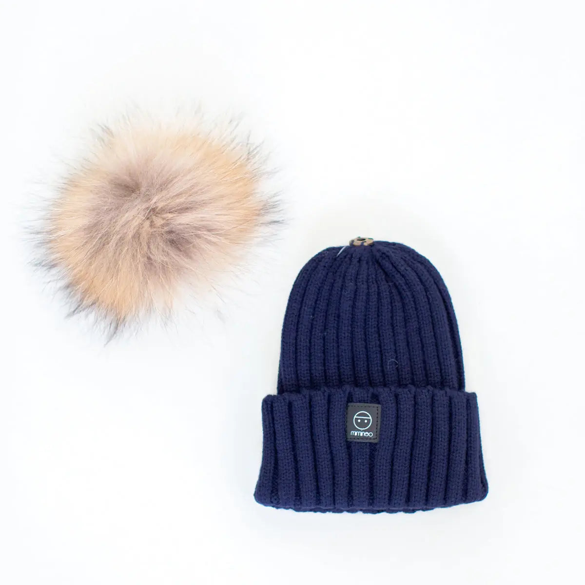 Angora Classic Line Single Snap On Pom Pom Hat Navy MKS MIMINOO