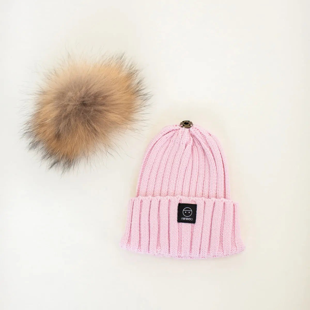 Angora Classic Line Single Snap On Pom Pom Hat Pink MKS MIMINOO