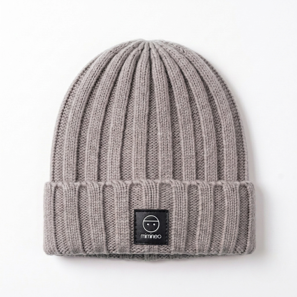Angora Classic Ribbed Beanie Pom Snap-Button Option Light Grey