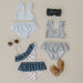 Light Blue Gingham Flower Daisy Navy Blue Ruffle Bikini Set for little girls summer swimwear Mebie Baby at MKS Miminoo