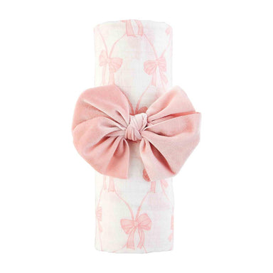 Bow Swaddle & Headband Set little baby girl gift set Mudpie at mks miminoo pink 