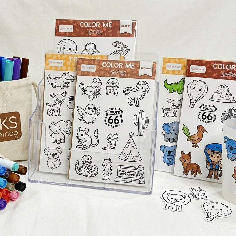 Coloring stickers sheet by mks miminoo with pends and storage bag