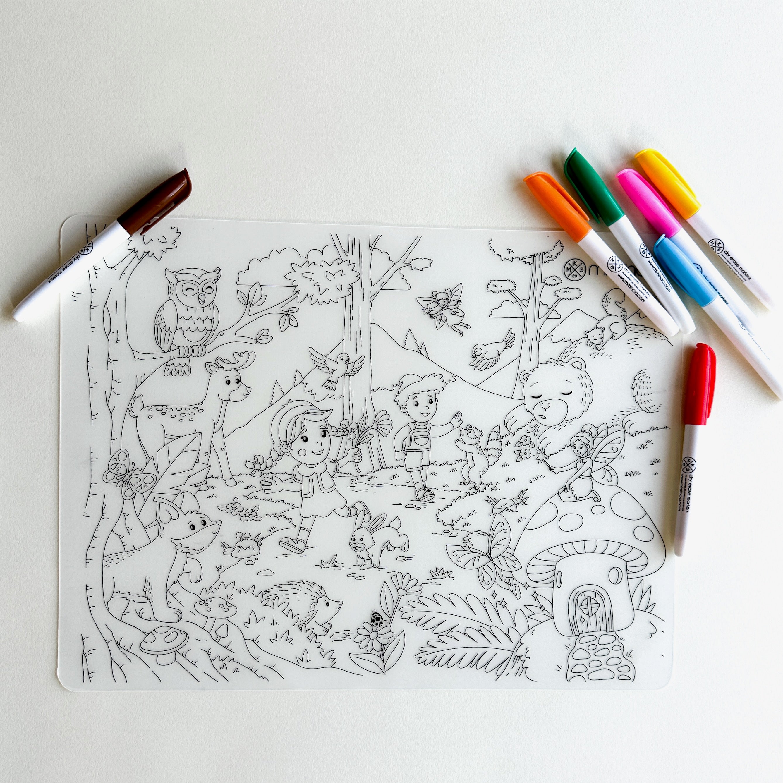 Silicone Reusable Coloring Mat & Markers Set - Enchanted Forest