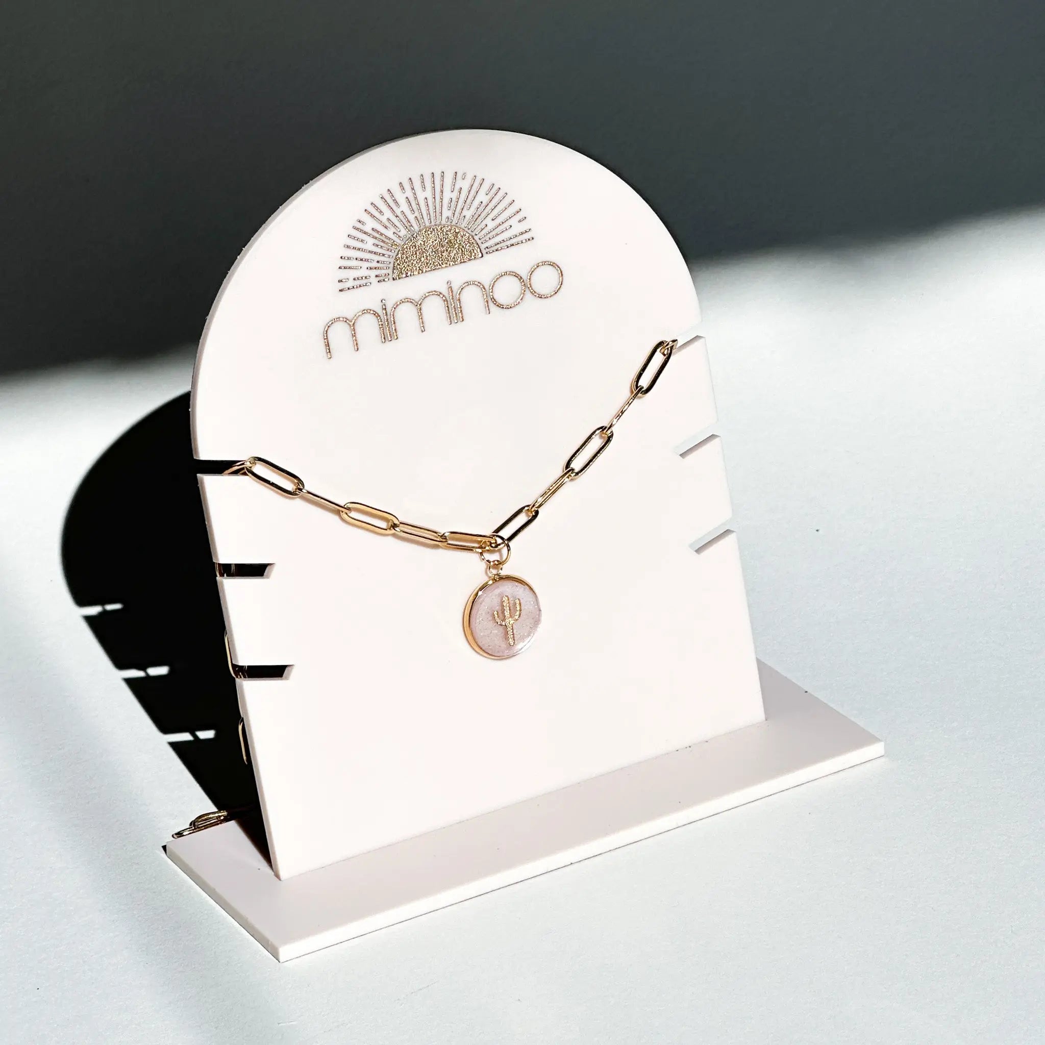 Front view of Miminoo 18K gold plated cactus pendant necklace – minimalist desert jewelry