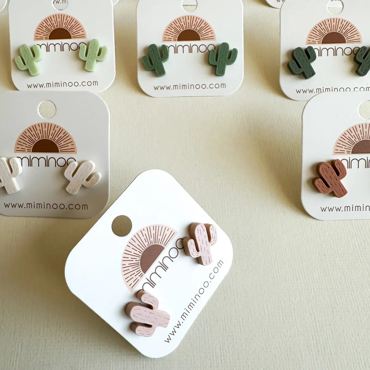 Cactus Engraved Stud Earrings handcrafted acrylic jewelry by Miminoo