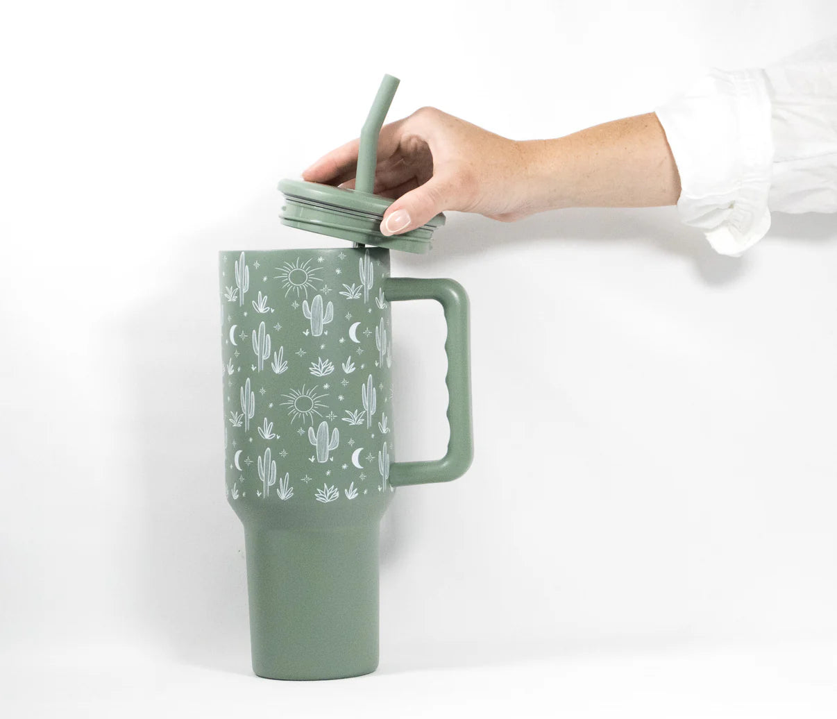 Cactus Print 40oz Tumbler Leak Proof Sip-and-Go Sage Green