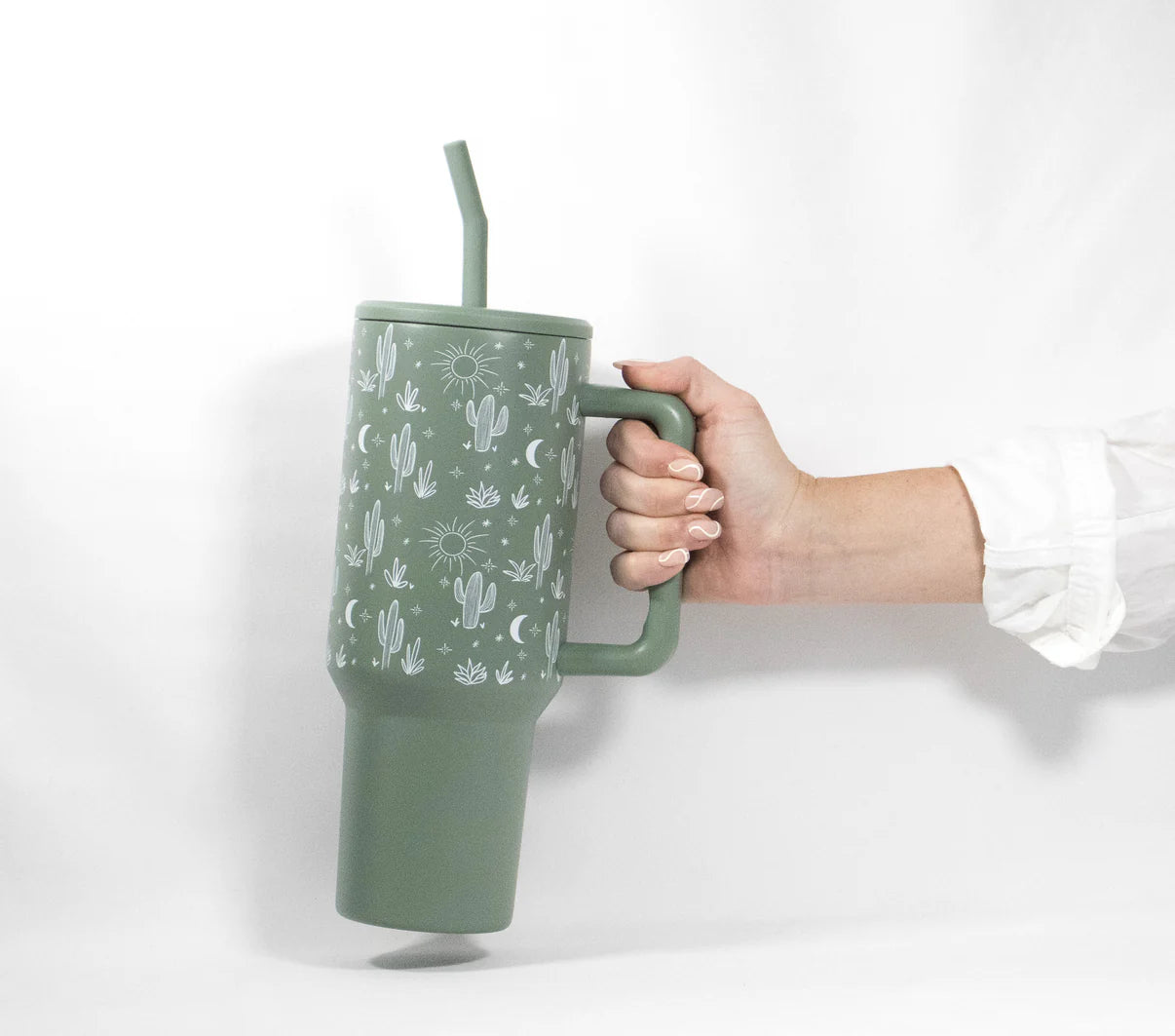 Cactus Print 40oz Tumbler Leak Proof Sip-and-Go Sage Green