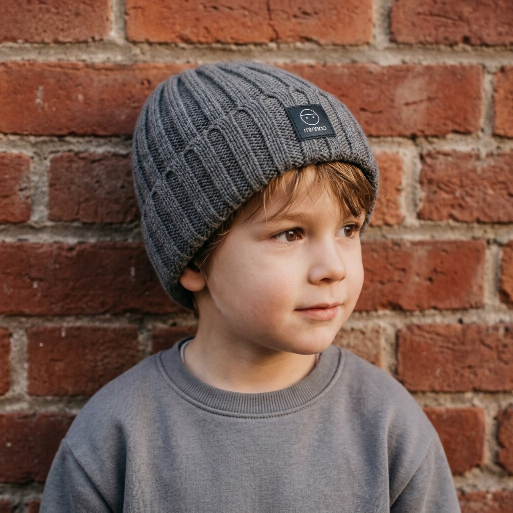 Angora Classic Ribbed Beanie Pom Snap-Button Option Charcoal