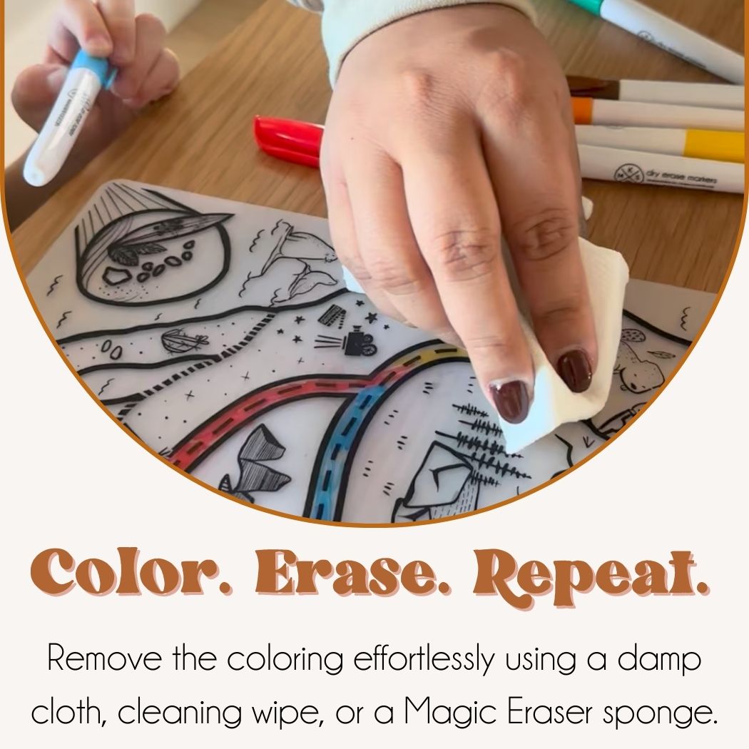 Silicone Reusable Coloring Mat & Markers Set - Space