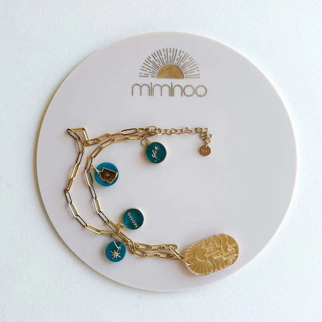 Handcrafted Acrylic desert charm landscape 18k Gold-Plated Jewelry | Desert Cactus Collection by Miminoo | Made in the USA