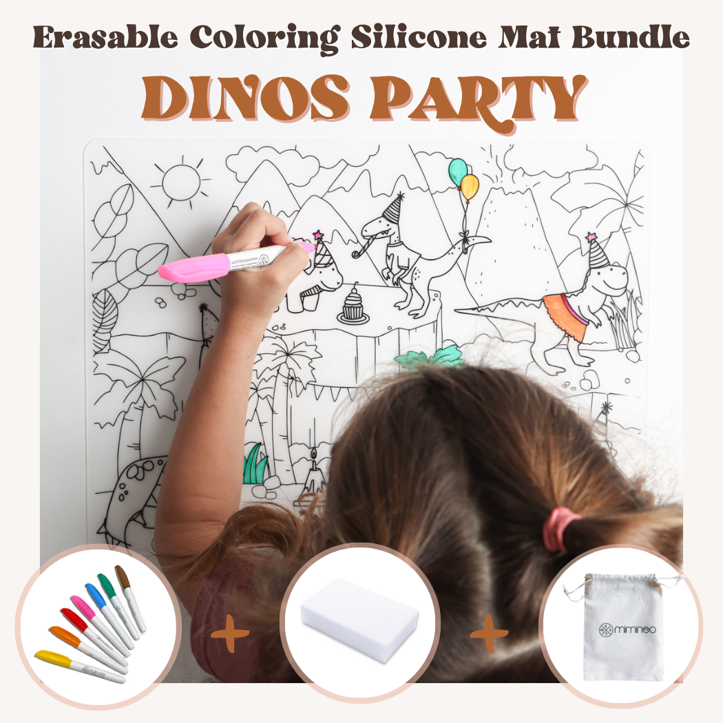 Silicone Reusable Coloring Mat & Markers Set - Dinos Party