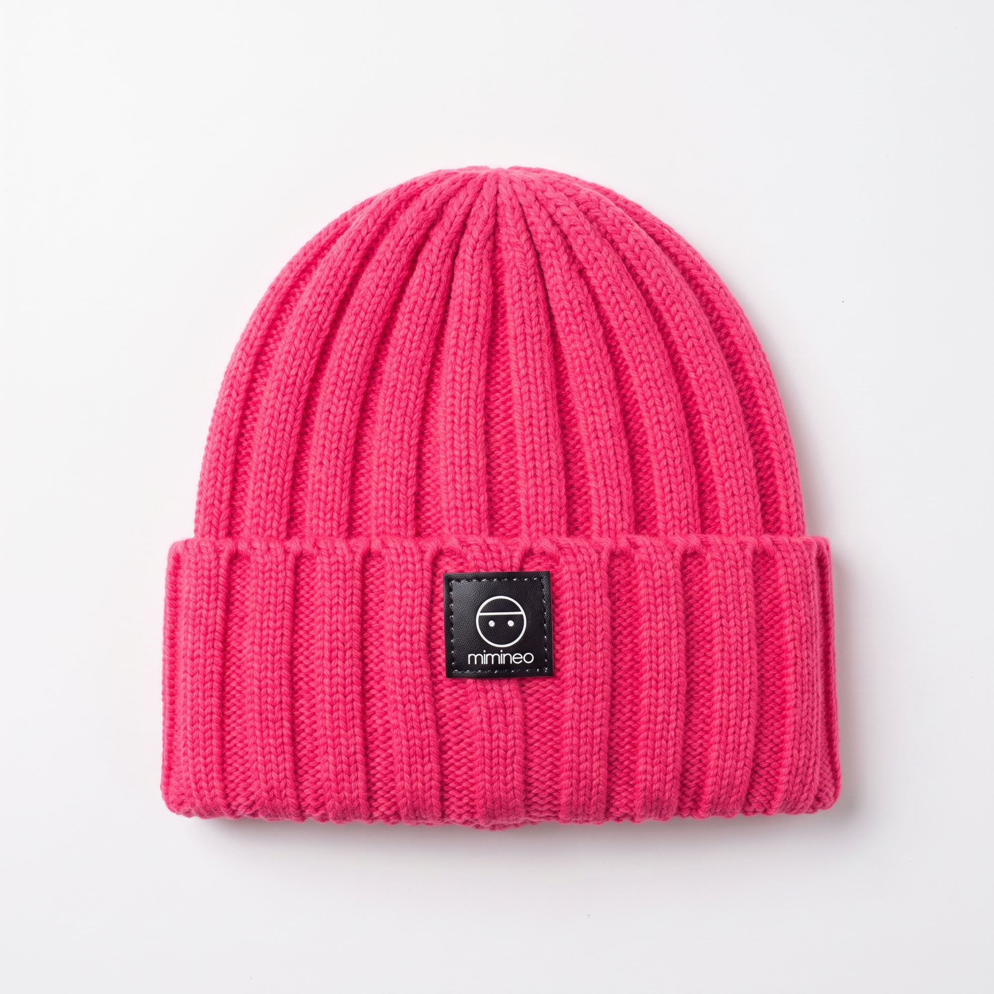 Angora Classic Ribbed Beanie Pom Snap-Button Option Fuchsia Pink