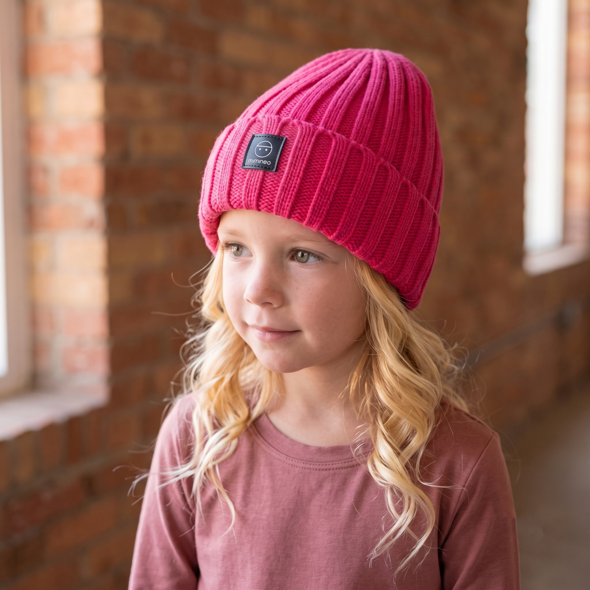 Angora Classic Ribbed Beanie Pom Snap-Button Option Fuchsia Pink
