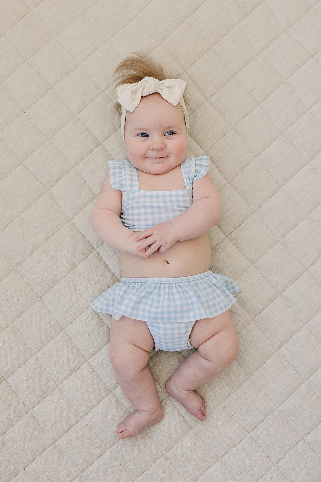 Light Blue Gingham Ruffle Bikini Set for little girls summer swimwear Mebie Baby at MKS Miminoo