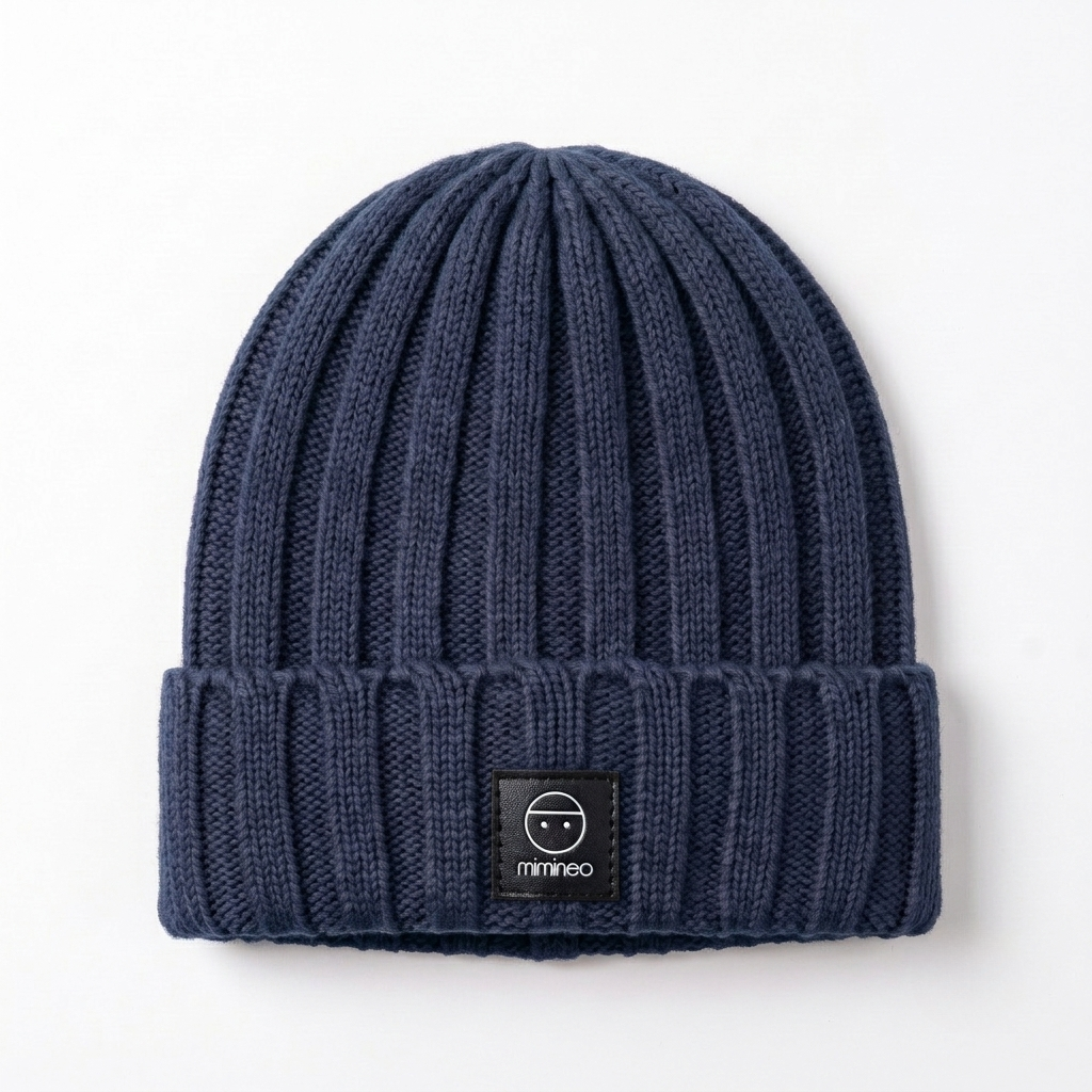 Angora Classic Ribbed Beanie Pom Snap-Button Option Navy