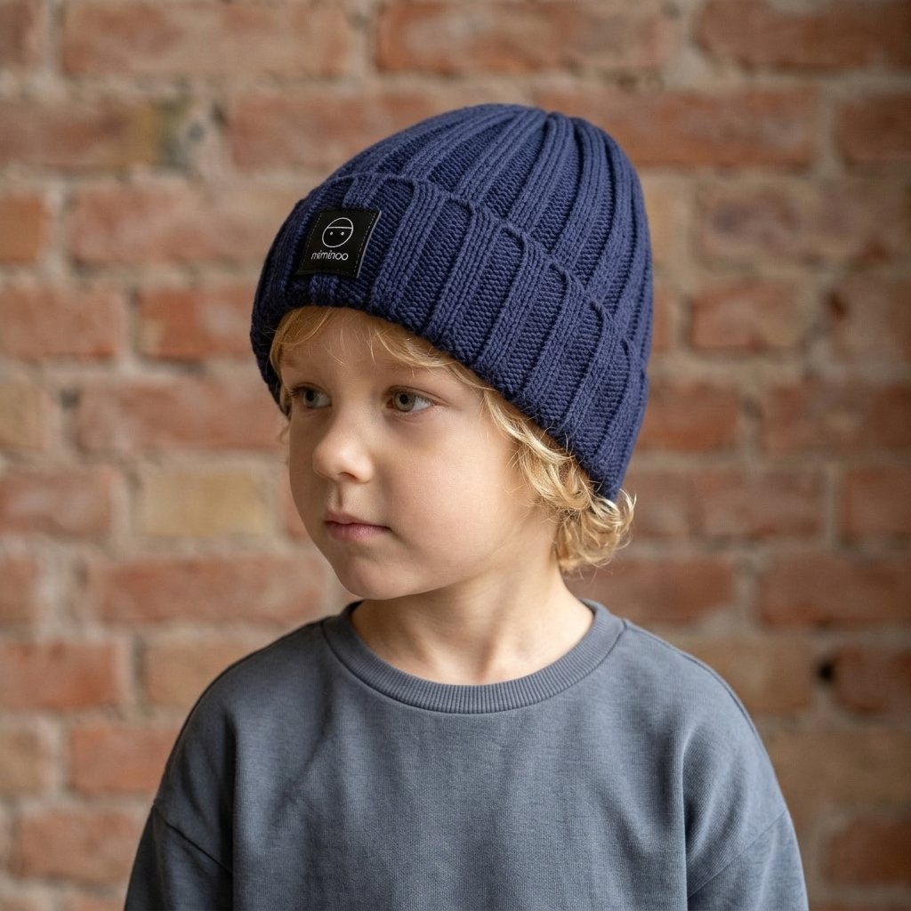 Angora Classic Ribbed Beanie Pom Snap-Button Option Navy