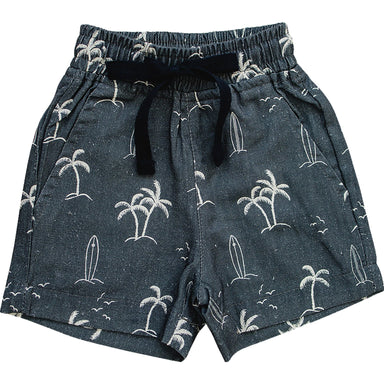 Navy Surfer Linen Cotton Shorts Beach Clothing for boys at MKS Miminoo