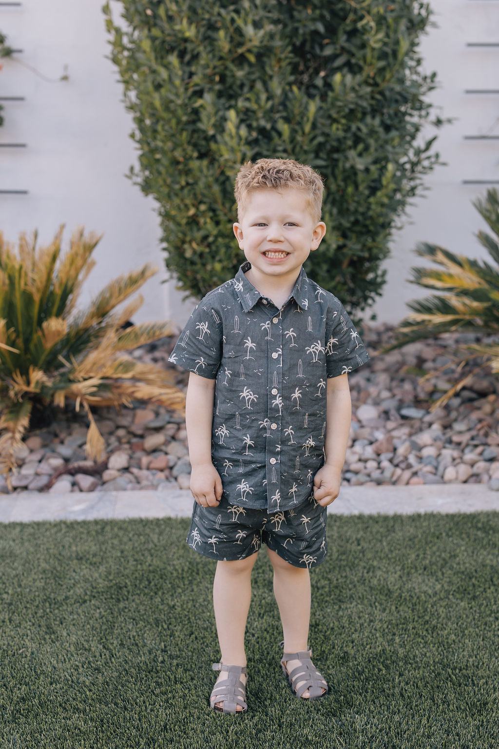 Navy Surfer Linen Cotton Shorts Beach Clothing for boys at MKS Miminoo