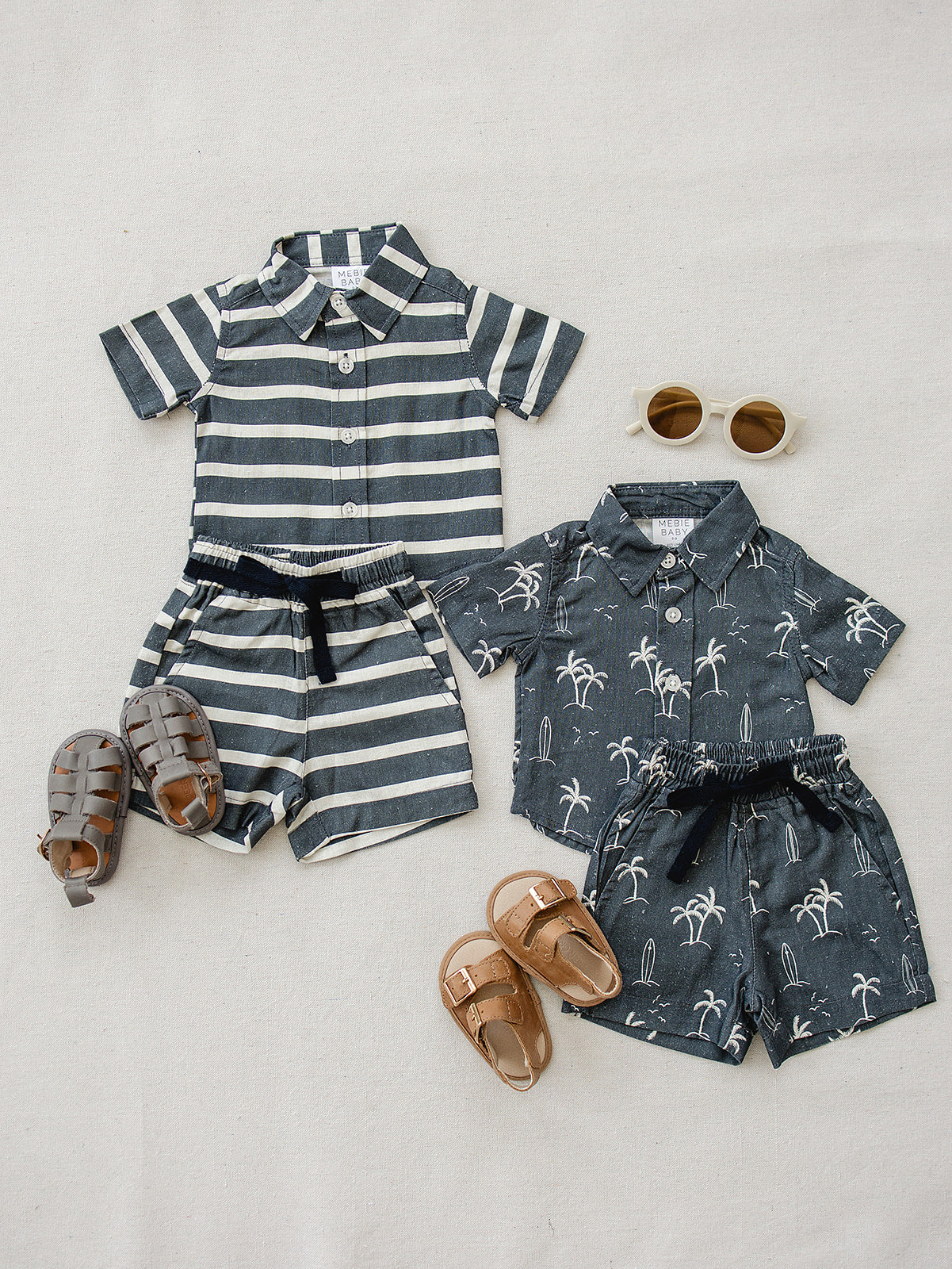 Navy Surfer Linen Cotton Shorts Beach Clothing for boys at MKS Miminoo