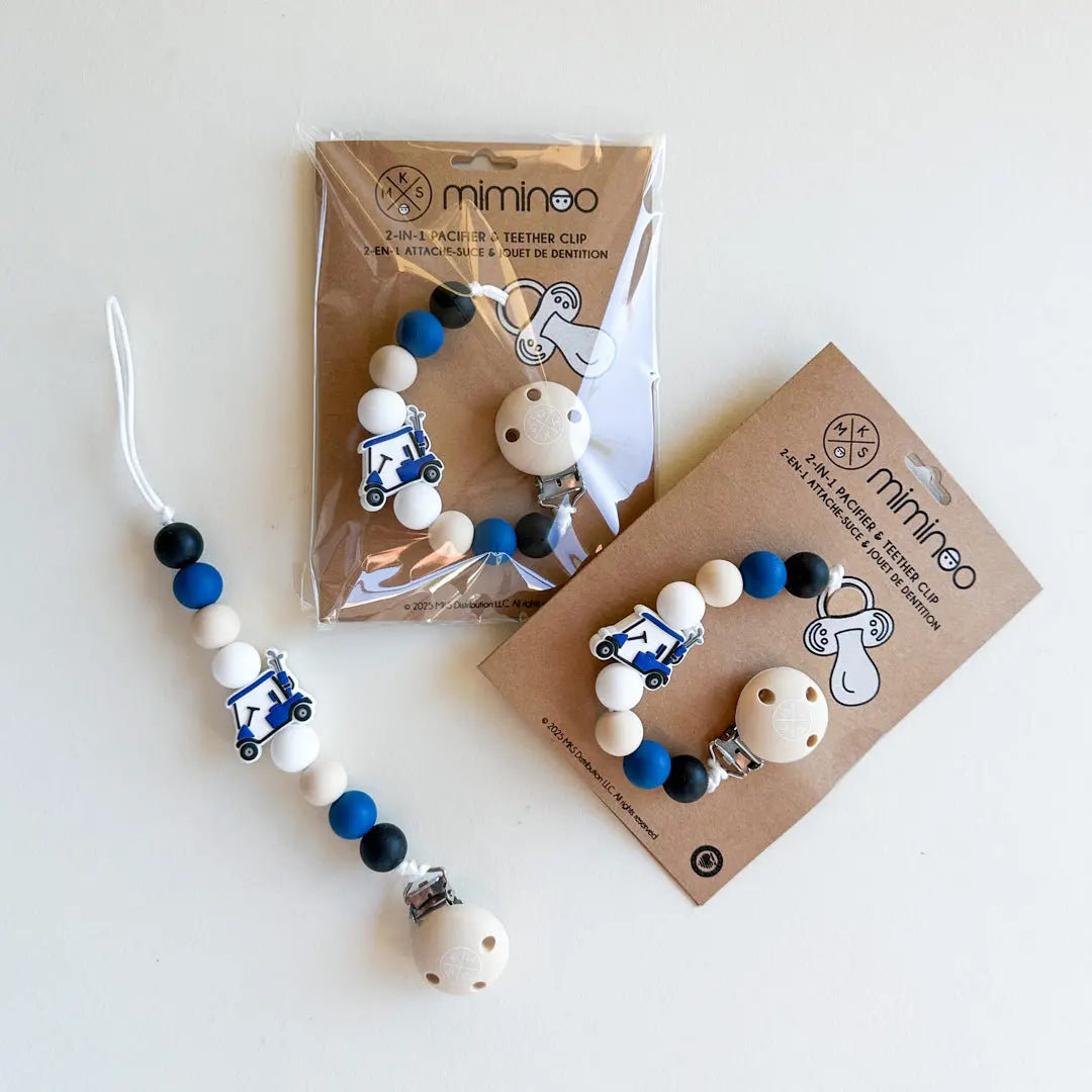 Pacifier clip & Teether Holder Golf Car Blue MKS MIMINOO