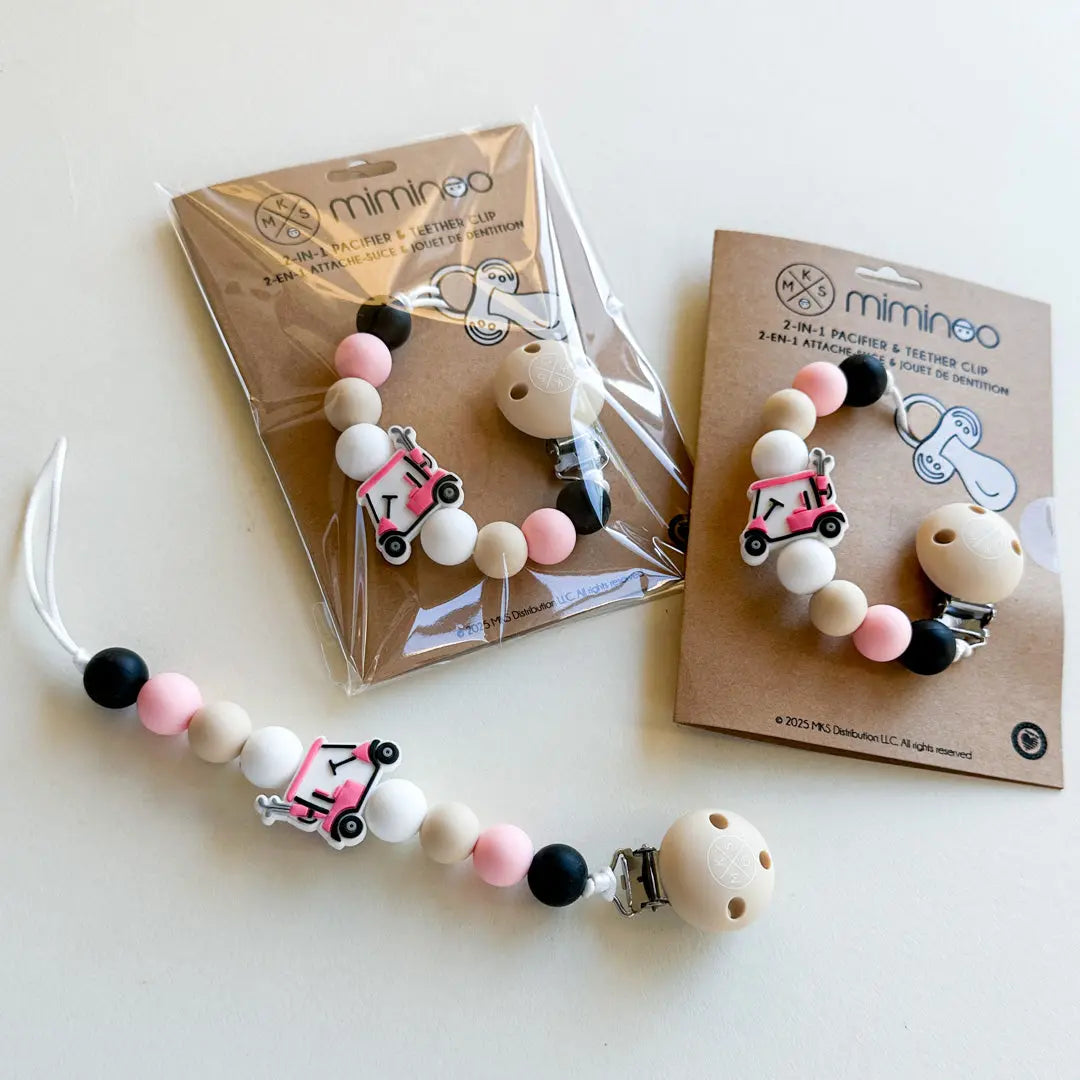 Pacifier clip & Teether Holder Golf Car Pink MKS MIMINOO