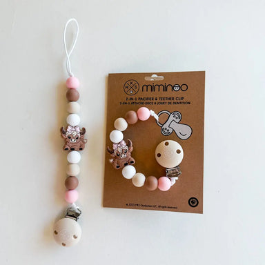 Pacifier clip & Teether Holder Highland Cow Pink MKS MIMINOO