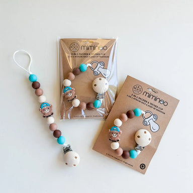 Pacifier clip & Teether Holder Highland Cow Teal MKS MIMINOO