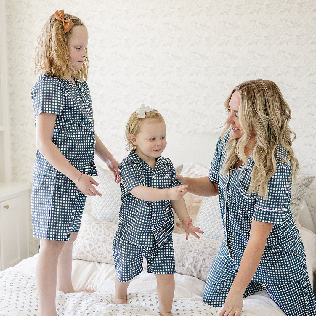 Pajamas for the entire family gingham navy mebie baby at mks miminoo