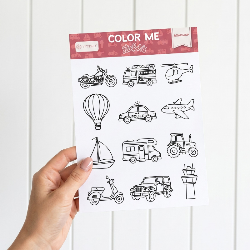 woman hand holding a sticker sheets of cars and vehicule by miminoo
