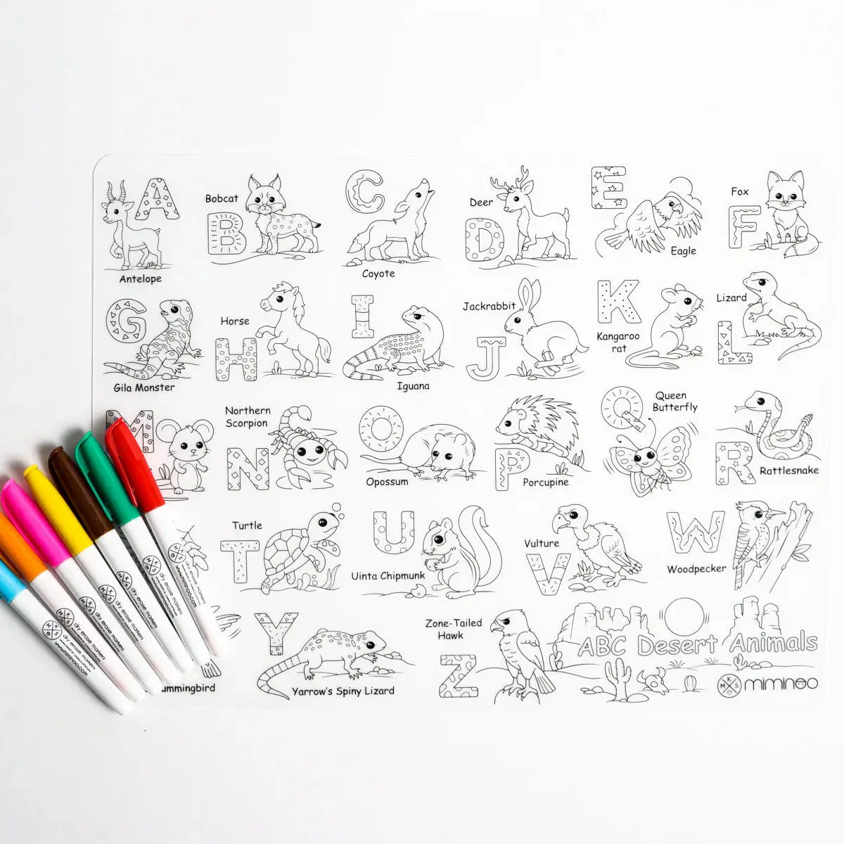 Silicone Reusable Coloring Mat & Markers Set - Desert Animals ABC - MKS Miminoo