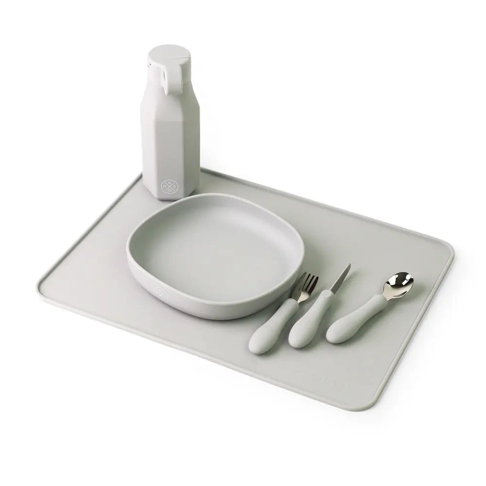 silicone placemat is easy to clean, non-sticky, and ideal for crafting, dining, pets food, and play. For kids and adults. Home lifestyle and dinnerware. mks miminoo usa brand. Light grey for boys and girls. Unisex toddler. 