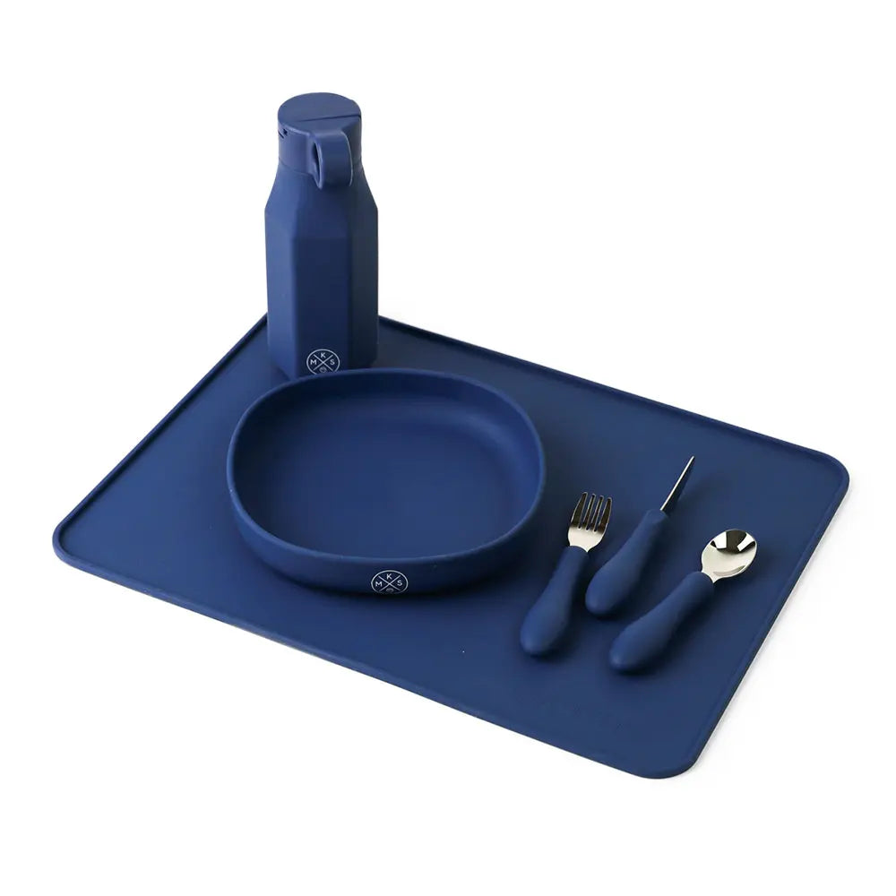 silicone placemat is easy to clean, non-sticky, and ideal for crafting, dining, pets food, and play. For kids and adults. Home lifestyle and dinnerware. mks miminoo usa brand. navy blue for toddler boys.