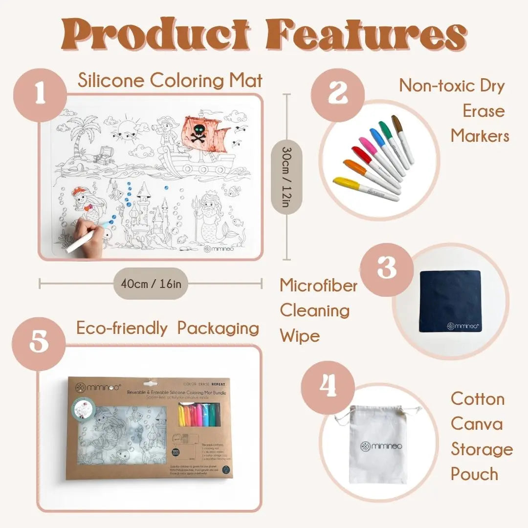 Silicone Reusable Coloring Mat Kids Bundle - Atlantis MKS MIMINOO