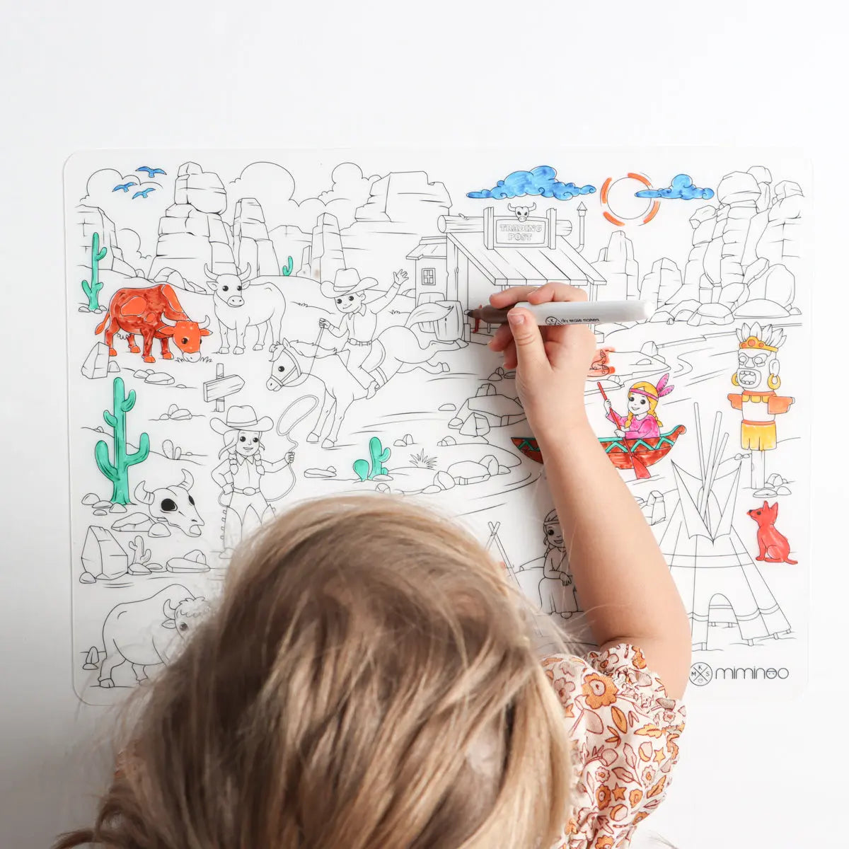 Silicone Reusable Coloring Mat & Markers Set - Cowboys & Indians - MKS Miminoo